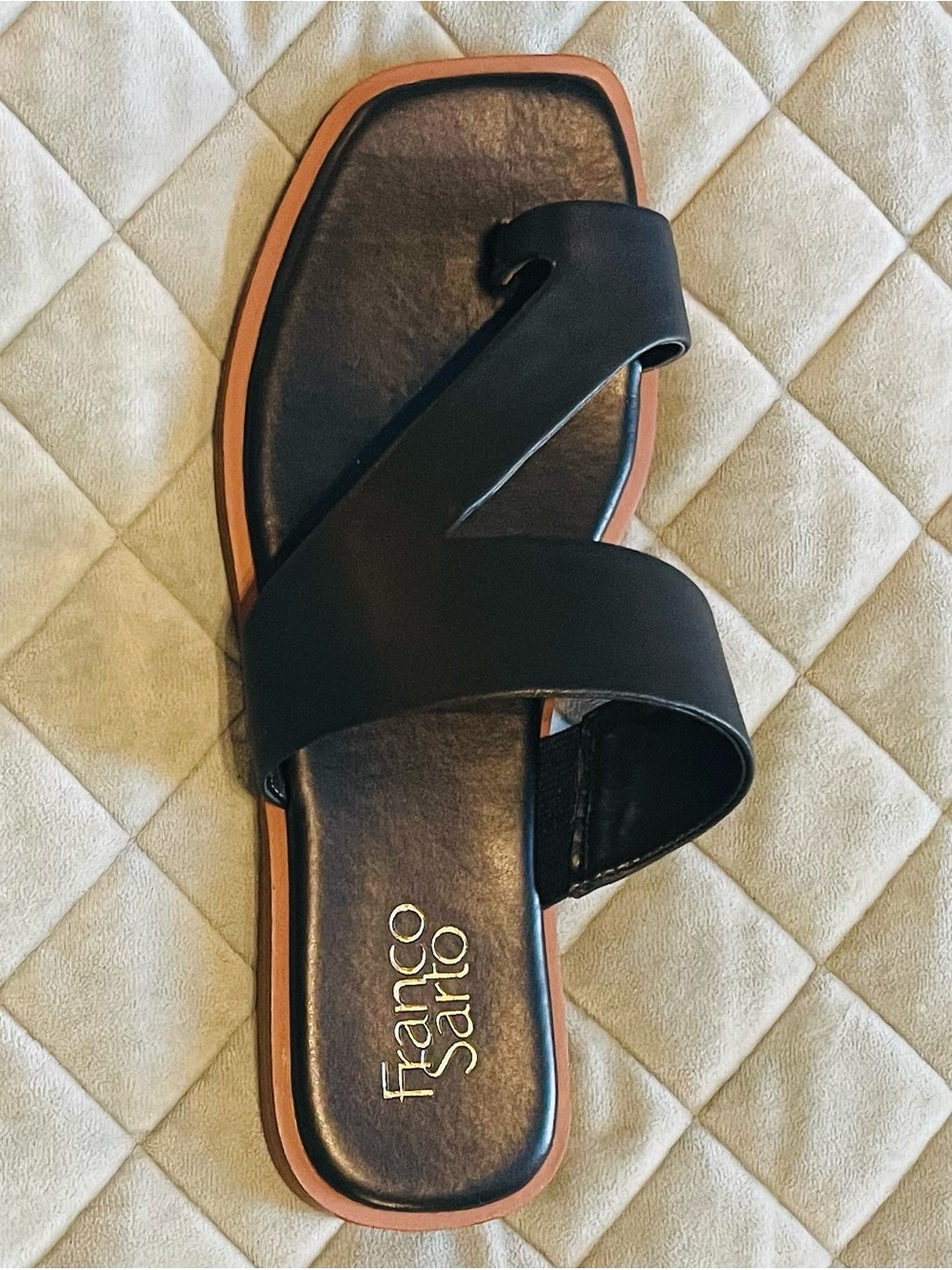 Franco Sarto Black Slide Sandal with Brown Trim NWOT